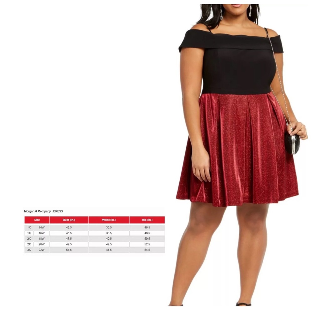 Morgan & Co. 20W plus size black and burgundy sparkle cold shoulder dress NWT